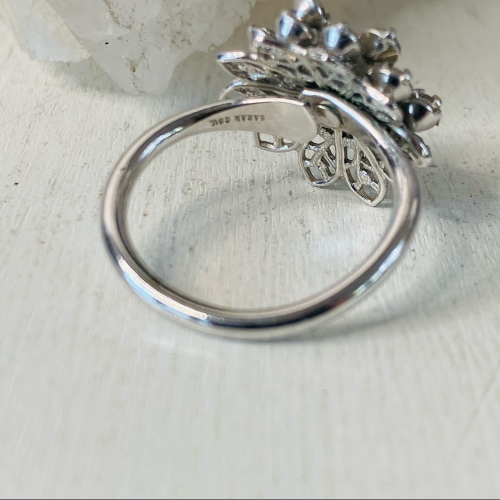 SOLD Vintage Rhinestone Flower Cocktail Ring Adjustable - Picture 7 of 13